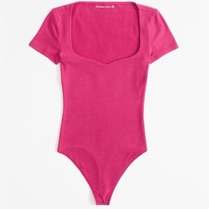 Abercrombie Pink Short-Sleeve Cotton-Blend Seamless Fabric Sweetheart Bodysuit